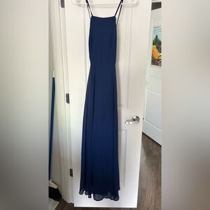 Lulu's Navy Spaghetti Strap Cross Strap Maxi Dress